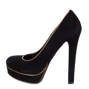 Gucci Scamosciato Black and Gold Suede Platform High Heel